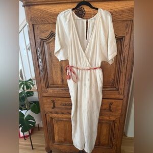 Size Small Bone Cream Jumpsuit with Subtle Stripe